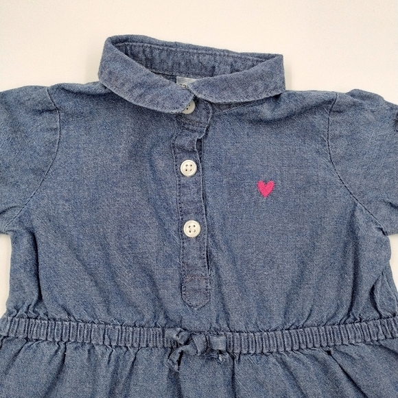 Carter's size 3 months baby chambray collared dress with tiny heart - Picture 7 of 10